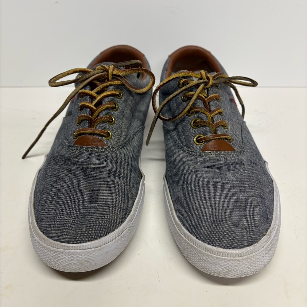 Polo Ralph Lauren Vaughn Casual Men’s Gray Chambray Canvas Lace-Up Sneakers 9.5